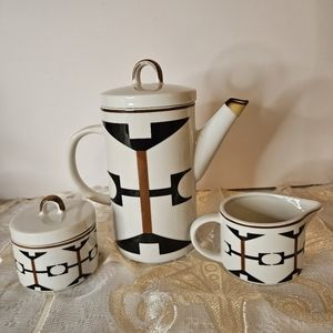 VTG Abstract CERAMIC TEAPOT With Lid Sugar W lid And Creamer Japan 1950s RETRO